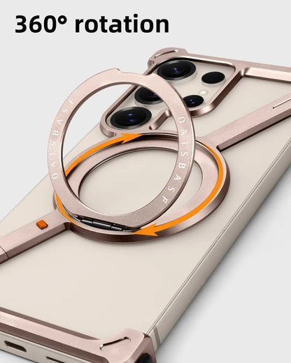 Oatsbasf Metal Frameless Phone Case for Samsung Galaxy S25 S24 Ultra with Stand 360° Rotation Magsafe Bumper Protective Cover