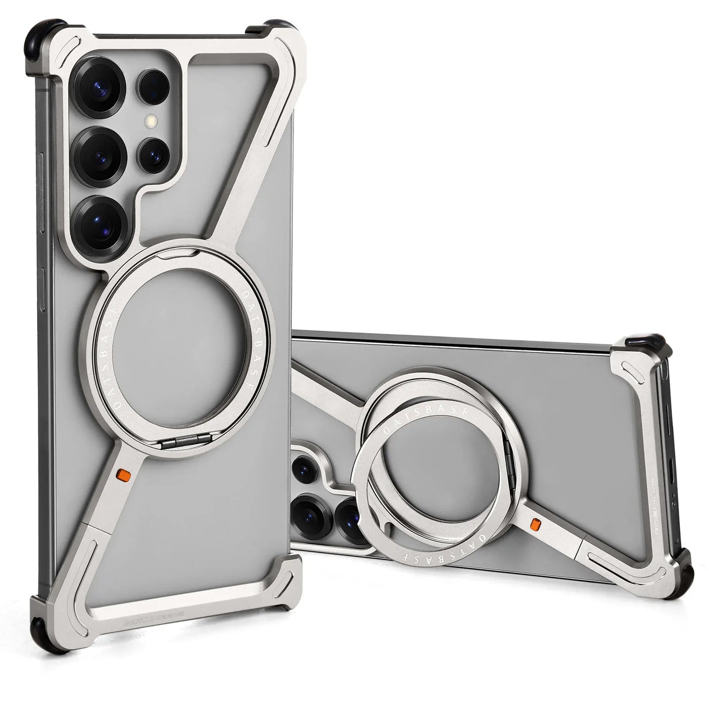 Oatsbasf Metal Frameless Phone Case for Samsung Galaxy S25 S24 Ultra with Stand 360° Rotation Magsafe Bumper Protective Cover