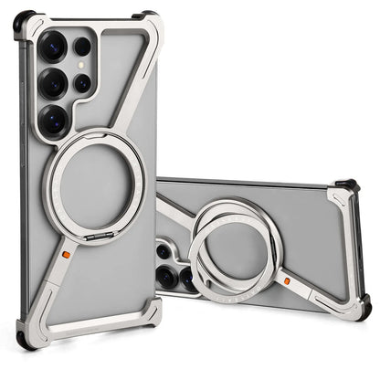 Oatsbasf Metal Frameless Phone Case for Samsung Galaxy S25 S24 Ultra with Stand 360° Rotation Magsafe Bumper Protective Cover