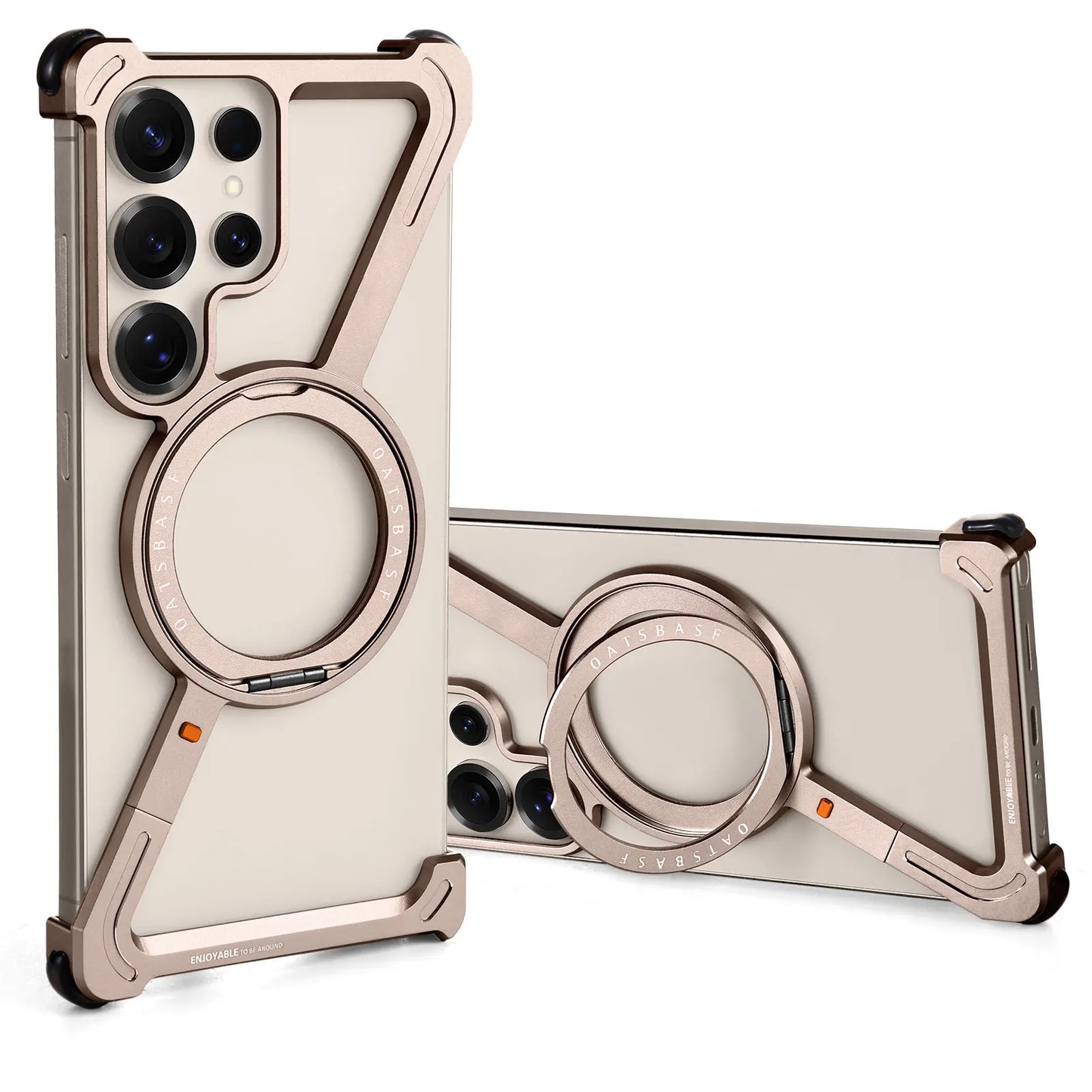 Oatsbasf Metal Frameless Phone Case for Samsung Galaxy S25 S24 Ultra with Stand 360° Rotation Magsafe Bumper Protective Cover