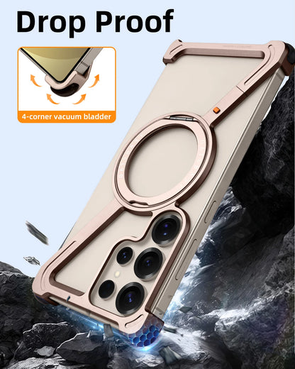 Oatsbasf Metal Frameless Phone Case for Samsung Galaxy S25 S24 Ultra with Stand 360° Rotation Magsafe Bumper Protective Cover