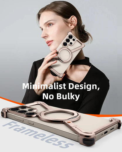 Oatsbasf Metal Frameless Phone Case for Samsung Galaxy S25 S24 Ultra with Stand 360° Rotation Magsafe Bumper Protective Cover
